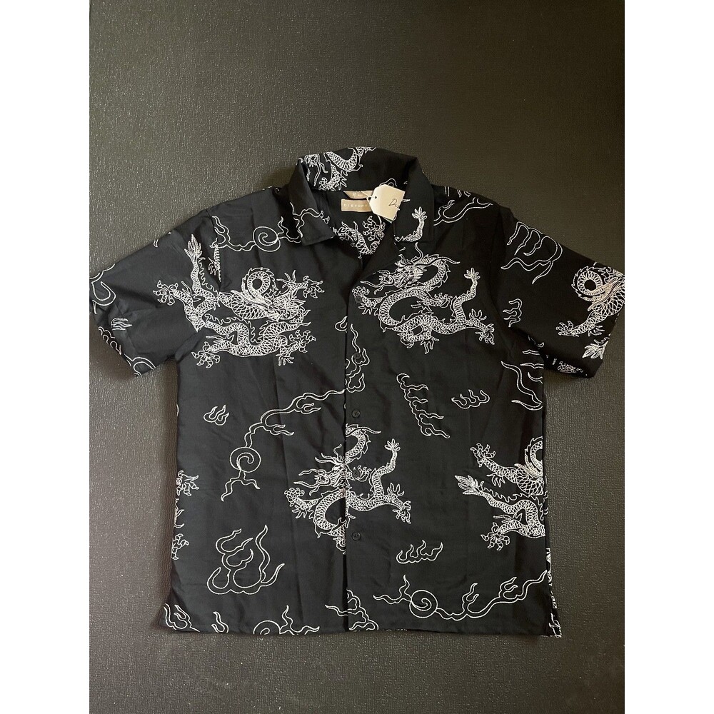DISTORTION SZ -M-  Botton-up Men's Dragon Shirt with Short Sleeve